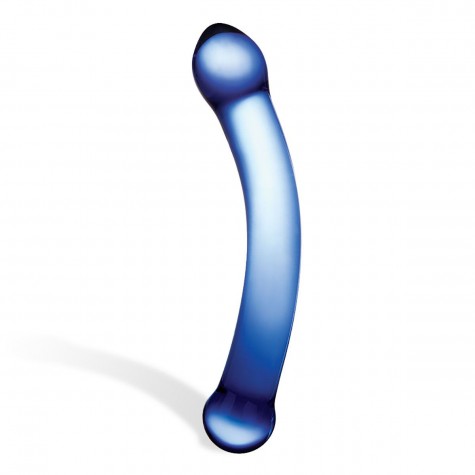 Синий изогнутый фаллоимитатор Curved G-Spot Glass Dildo - 16 см.