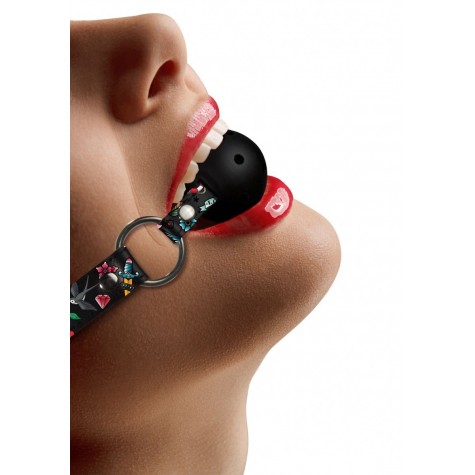 Черный кляп-шарик Breatheable Ball Gag Old School Tattoo Style